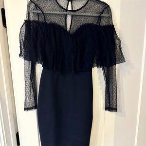 Mesh Tulle Navy Midi Dress